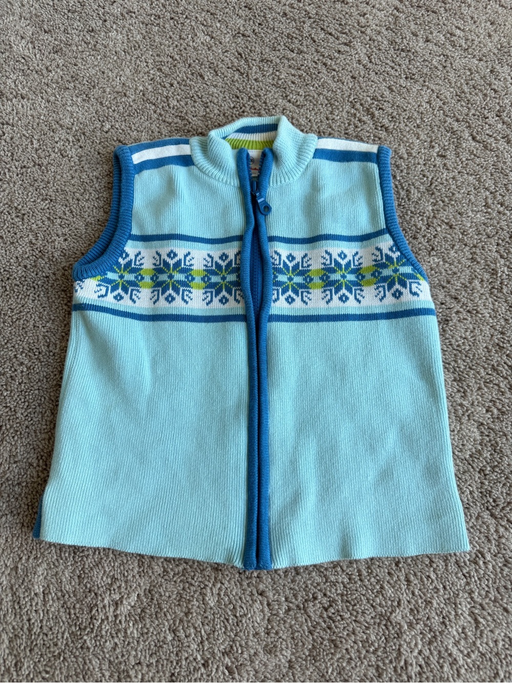 Hanna Andersson fair isles Light Blue Knit Vest with Nordic snowflake